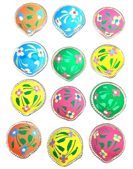 10 Pieces Multicolor Mix Diyas Terracotta Mitti Clay Designer Multicolor Flower Design Decorative Diya