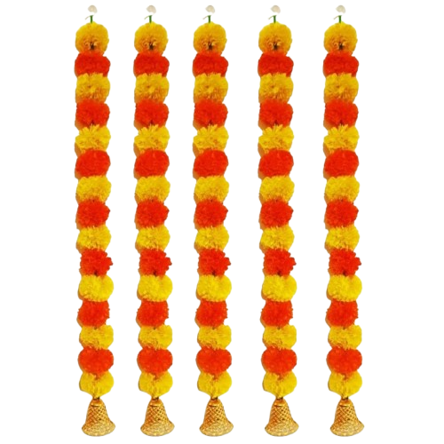 Artificial Long Marigold Fluffy Flowers String | Garlands Toran| Pack of 5|