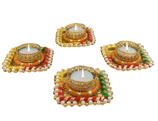 Handmade Square Shape Tealight Candle Holder/ Diya For Diwali Decoration, 