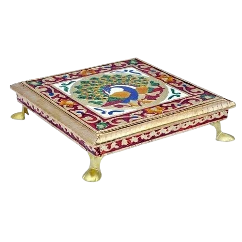 Multicolor Wood Designer Pooja Chowki