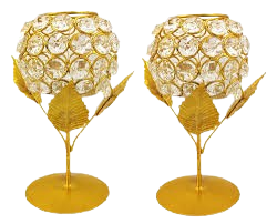 Candle Holder Stand, Metal & Crystal Rose Candle Holders(Pack of 2)