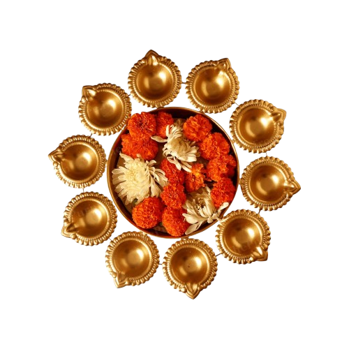 Golden Decorative Metal Diya Urli Bowl (10 inches)